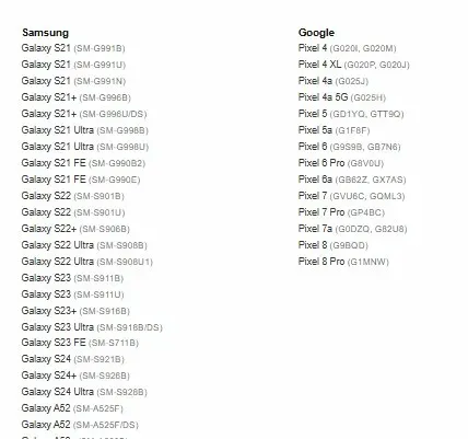 Dense compatibility list showing wall of text with device models