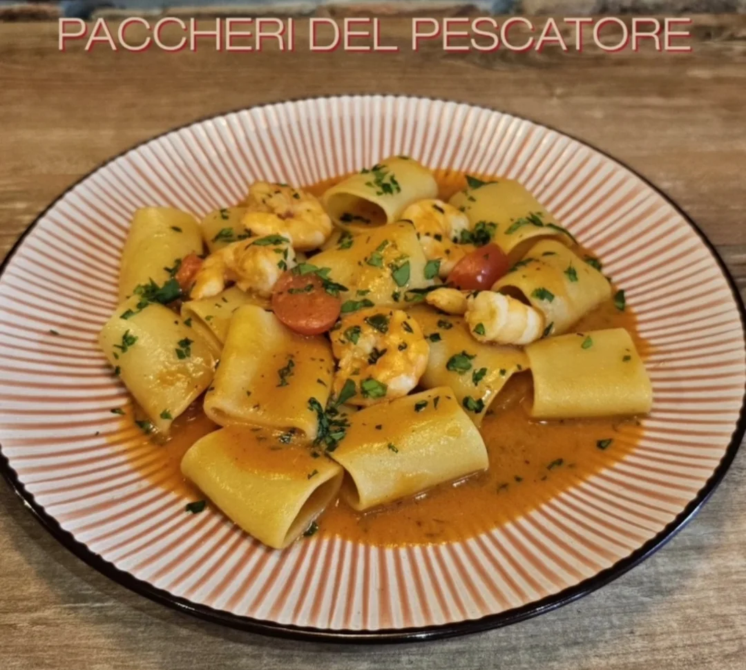 Handmade fresh pasta dish - Paccheri del Pescatore